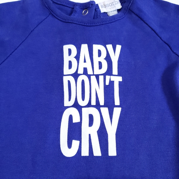 3-6M "Baby don't cry" Onesie Blue Pyjamas - Picture 2 of 3